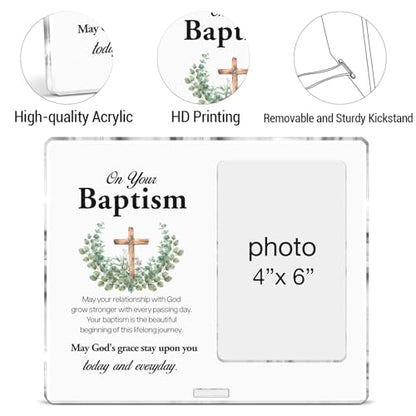 Baptism Picture Frame Christian Baptism Gifts for Boys Girls Son Daughter Godchild, Catholic Baby Baptismal Gift Acrylic Photo Frames 4 x 6 Inches Photo - color: Baptism- F