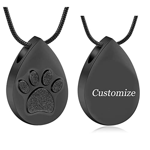 Droplet Shape Cremation Jewelry for Dog/Cat Paw Print for Ashes Keepsake Memorial Urn Pendant Necklace with Stainless Chain and Fill Kits for Men Women - color: Customize