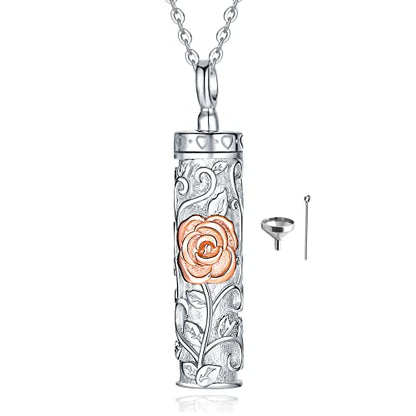 Sterling Silver Flower Tree Life Cremation Urn Necklace for Women - color: Cylin *Rose(R/P)