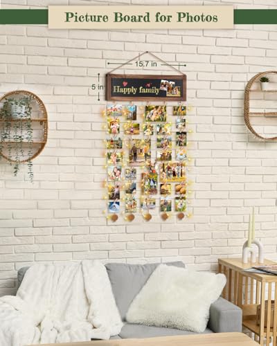 Bikoney Picture Frames Collage Photo Hanging Display with Chalkboard | Rustic Wood Polaroid Board with 30 Clips, Multi Photo Hanging Display, Carbonized Black Finish, Easy Wall Mount - color: Carbonized Black, size: 1-Pack
