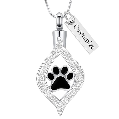The Eye of My Heart Paw Print Urn Necklace for Ashes | stainless steel cremation jewelry, holds pet human ashes, paw print memorial urn pendant, leak-proof sealed design, unisex - color: Customize