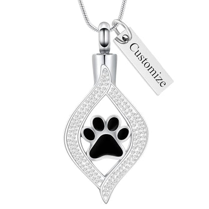 The Eye of My Heart Paw Print Urn Necklace for Ashes | stainless steel cremation jewelry, holds pet human ashes, paw print memorial urn pendant, leak-proof sealed design, unisex - color: Customize