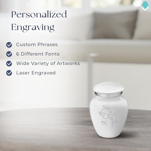 Geturns Embrace Keepsake Personalized Angel Cremation Urns for Human Ashes I White Funeral Urn for Men and Women with Double Side Engraving I 3.5 lbs - color: White