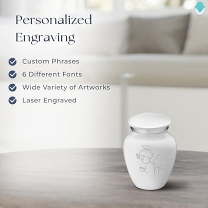 Geturns Embrace Keepsake Personalized Angel Cremation Urns for Human Ashes I White Funeral Urn for Men and Women with Double Side Engraving I 3.5 lbs - color: White