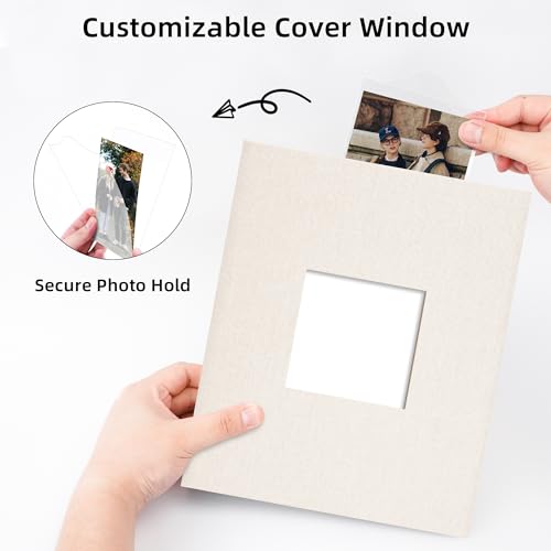 Vienrose Fabric Cover Photo Album 4x6 with Front Window, 300 Picture Pockets and 100 Message Card Slots for Wedding Baby Family, Beige - color: Beige, size: 300 Pockets