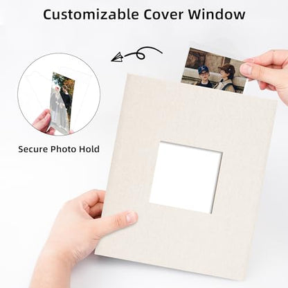 Vienrose Fabric Cover Photo Album 4x6 with Front Window, 300 Picture Pockets and 100 Message Card Slots for Wedding Baby Family, Beige - color: Beige, size: 300 Pockets