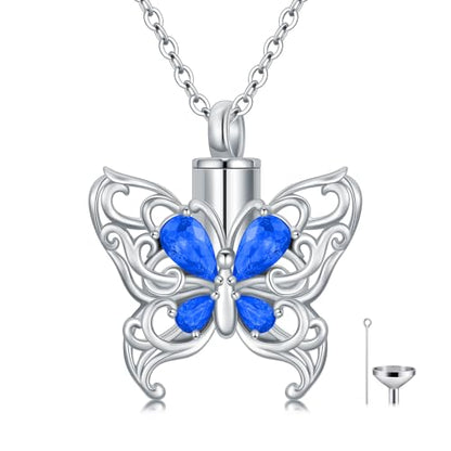 Cremation Necklace for Ashes 925 Sterling Silver Pet Paw/Butterfly Memorial Cremation Keepsake Pendant Jewelry Women Keepsake Bereavement Gift - color: A9-Butterfly-September