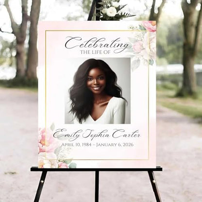 Florals Celebration of Life Welcome Sign, flowers Funeral Welcome Sign, in Loving Memory Sign, Celebration of Life Funeral Sign, Celebration of Life Sign, Memorial Sign with Photo #Ki1 - color: Version #9