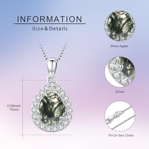Urn necklace for Ashes 925 Sterling Silver Opal/Turquoise/Moonstone/Moss agate Pendant Cremation Memory Jewelry Keepsake Gifts for Women - style: Moss Agate