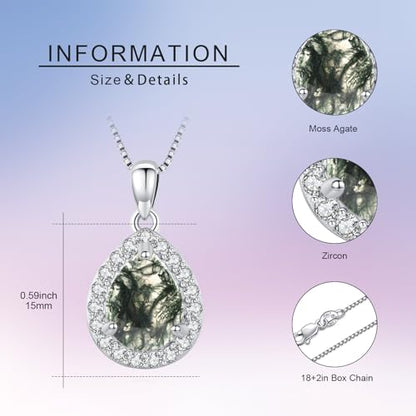 Urn necklace for Ashes 925 Sterling Silver Opal/Turquoise/Moonstone/Moss agate Pendant Cremation Memory Jewelry Keepsake Gifts for Women - style: Moss Agate