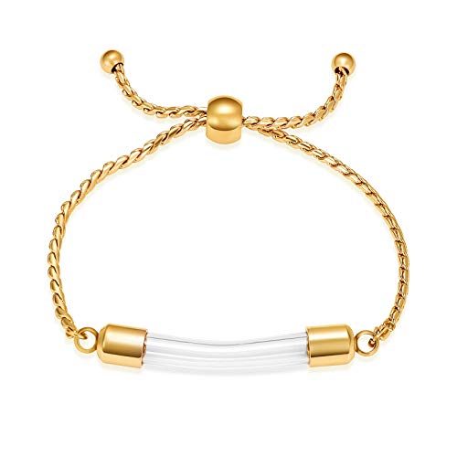constantlife Stainless Steel Cremation Bracelet for Ashes - Transparent Glass Tube Urn Bangle Memorial Jewelry for Men Women - color: Golden