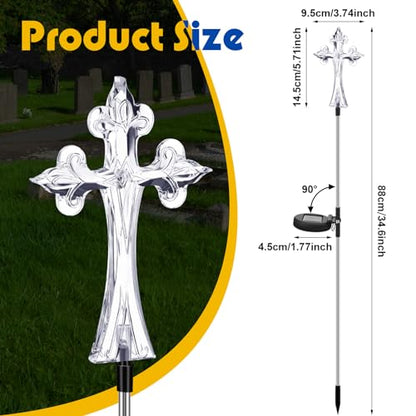 Riakrum 4 Pcs Solar Cross Lights Cemetery Memorial Stake 16 Inch,Cross | Waterproof Outdoor Garden Stake, Grave Decorations Religious Solar Powered, Cemetery Yard Memorial Markers