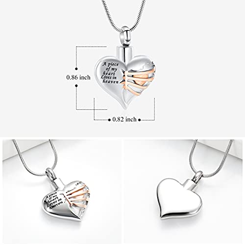 Imrsanl Heart Cremation Urn Necklace Pendant for Human Ashes - A Piece of My Heart Lives in Heaven Memorial Keepsakes Cremation Jewelry - color: Rose Gold