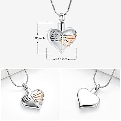 Imrsanl Heart Cremation Urn Necklace Pendant for Human Ashes - A Piece of My Heart Lives in Heaven Memorial Keepsakes Cremation Jewelry - color: Rose Gold