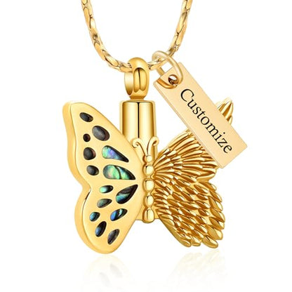 Imrsanl Butterfly Urn Necklace for Ashes Angel Wing Cremation Jewelry Keepsake Funeral Memorial Pendant Gifts of Loss Loved Ones for Women - color: Customize 2