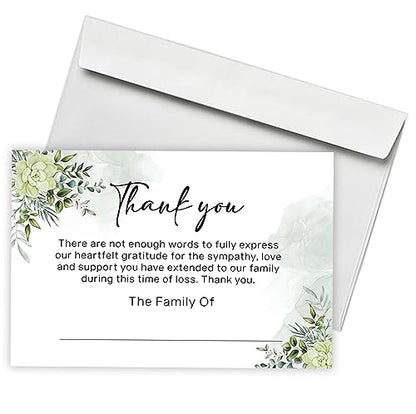 Green Flowers Funeral Thank You Cards with Envelopes, Floral Thank You Notes Set, Personalized Cards - color: multicolorGX02