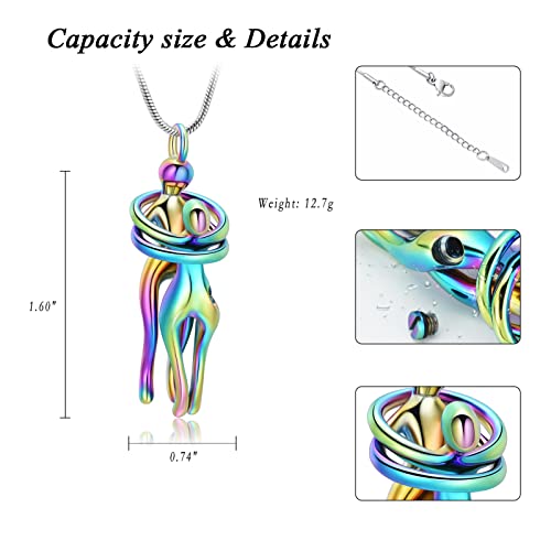 Cremation Jewelry with Angel Lady Stainless Steel Urn Necklace Pendant Memorial Ashes Keepsake for Women Girls, Filling Kit Included - color: Couple-Colorful