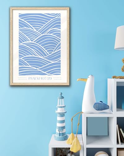 EcoHest 16x20 in Psalm 107:29 Ocean Waves Framed Christian Wall Art - color: Framed Christian, size: 20"L x 16"W