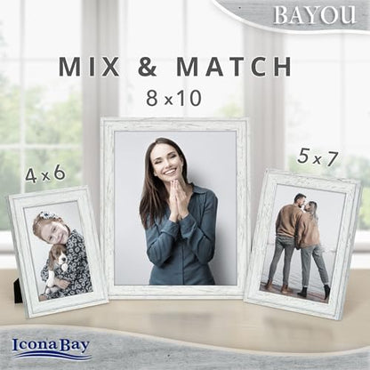 Icona Bay 4x6 Cloudy White Picture Frame - Cape Cod Style 4 x 6 Photo Frame - Table Top or Wall Mount - Bayou Collection - size: 4x6