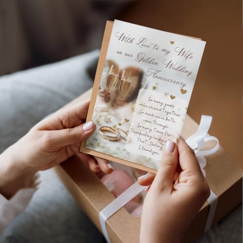 Romantic Golden Anniversary Card for Wife, 50th Wedding Anniversary Card for Wife from Husband, Many Years We've Shared Together - color: Golden Anniversary