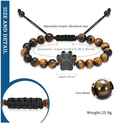 constantlife Cremation Bracelet for Ashes Stainless Steel Paw Print Urn Jewelry Braided Rope Adjustable Bangle Keepsake Pet Dog Cat Ash Holder Memorial Gift for Women Men - color: Tiger Stone-Black