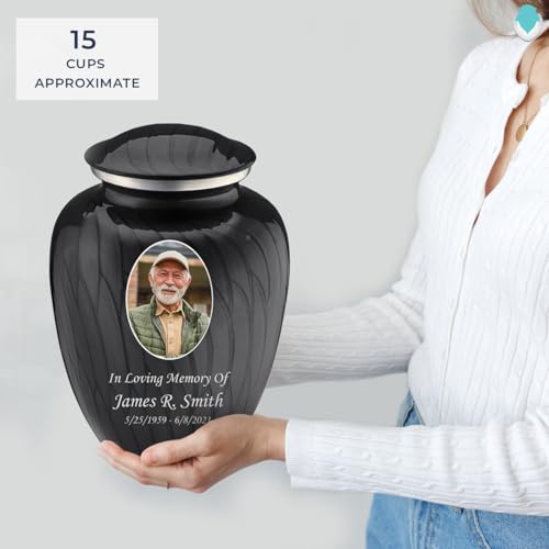 Geturns Embrace Adult Personalized Picture Cremation Urns for Human Ashes I Large Photo Pearl Black Funeral Urn for Men and Women I 200 lbs - color: Pearl Black