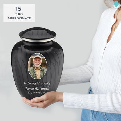 Geturns Embrace Adult Personalized Picture Cremation Urns for Human Ashes I Large Photo Pearl Black Funeral Urn for Men and Women I 200 lbs - color: Pearl Black