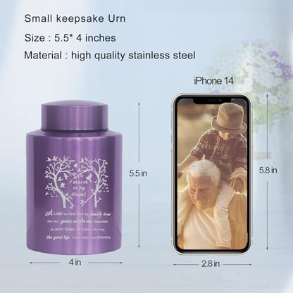 6 Inches Small Urn for Human Ashes Stainless Purple Mini Cremation Urn Small Keepsake Urn Memorial Ashes Container-Purple - size: Heart Tree-Purple