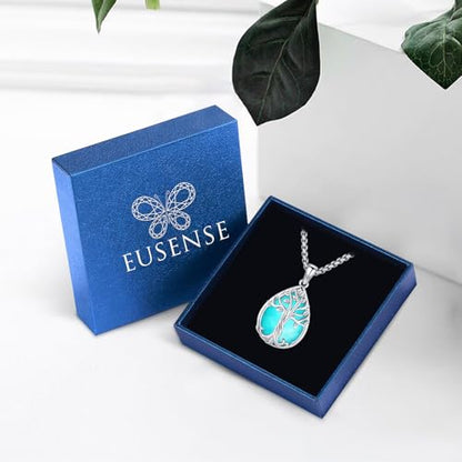 Eusense Tree of Life Necklace for Women Men Sterling Silver 925 Tree Urn Locket Cremation Jewelry Family Tree Pendant Gifts for Her Him Mom Dad Grandma Daughter - style: E-D-Tree of Life Necklace