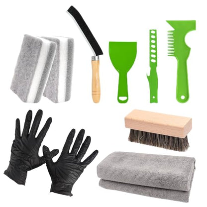 9Pcs Headstone Cleaning Kit Grave Cleaner for Granite & Stone with Microfiber Towel Bristle Crevice Brush Scrub Brush Sponge Gloves & Plastic Scraper Memorial Tombstone Care Set