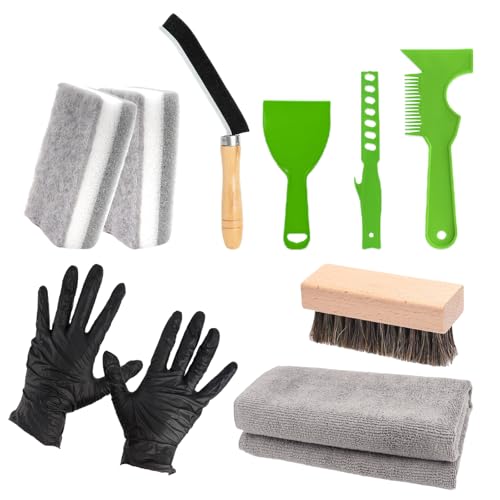 9Pcs Headstone Cleaning Kit Grave Cleaner for Granite & Stone with Microfiber Towel Bristle Crevice Brush Scrub Brush Sponge Gloves & Plastic Scraper Memorial Tombstone Care Set