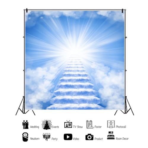 8x8ft Heaven Backdrop - Blue with Clouds and Sky - Baptism Occasion - Vinyl Material - color: Blue02, size: 8x8ft