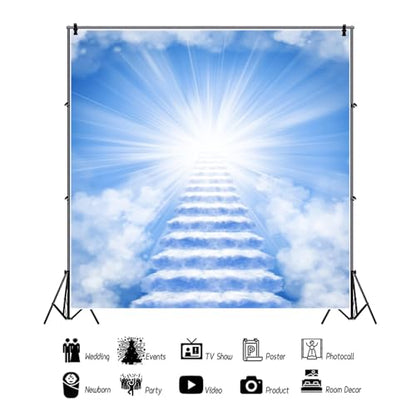 8x8ft Heaven Backdrop - Blue with Clouds and Sky - Baptism Occasion - Vinyl Material - color: Blue02, size: 8x8ft