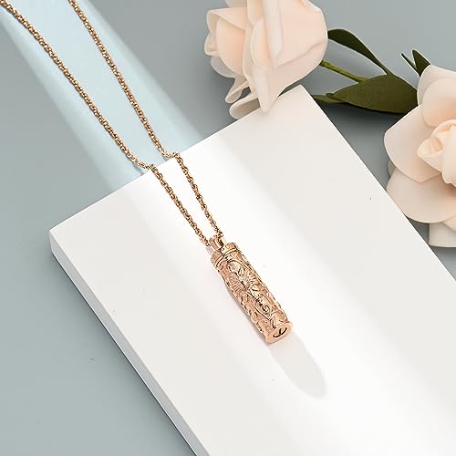 shajwo Cylinder Urn Necklace for Ashes for Women Men Sunflower Cremation Jewelry Vial Memorial Loved One Pendant - color: Full Rose Gold