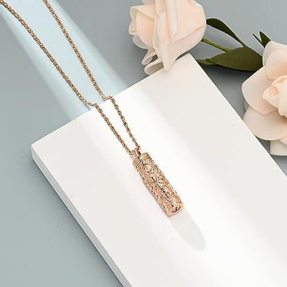 shajwo Cylinder Urn Necklace for Ashes for Women Men Sunflower Cremation Jewelry Vial Memorial Loved One Pendant - color: Full Rose Gold