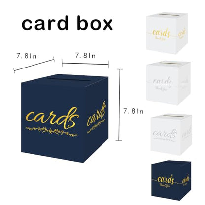 Navy Blue and Gold Card Box for Party Graduation Baby Bridal Shower Birthday Funeral 7.8 x 7.8 x 7.8 In Gift Card Holder Wedding Card Boxes for Reception Raffle Voting Ballot Box with Slot - color: BlueGoldF