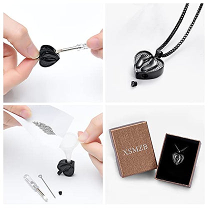XSMZB Always In My Heart Baby Feet Ashes Keepsake Urn Pendant Necklace Cremation Urns Memorial Jewelry - color: Black-1