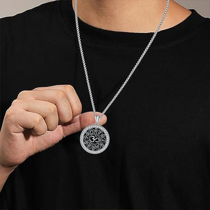 925 Sterling Silver Patron Saint Necklace Amulet Miraculous Medal Pendant Jewelry for Men Women with Friendship Talisman Travel Inspirational Gifts - color: black-H