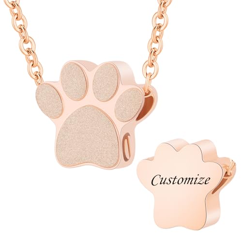 Pet Cremation Jewelry for Ashes Pendant Pet Urns For Dogs/Cats Urn Ashes Pendant Paw Print Urn Necklace with Mini Keepsake Memorial Ash Jewelry - color: Customize