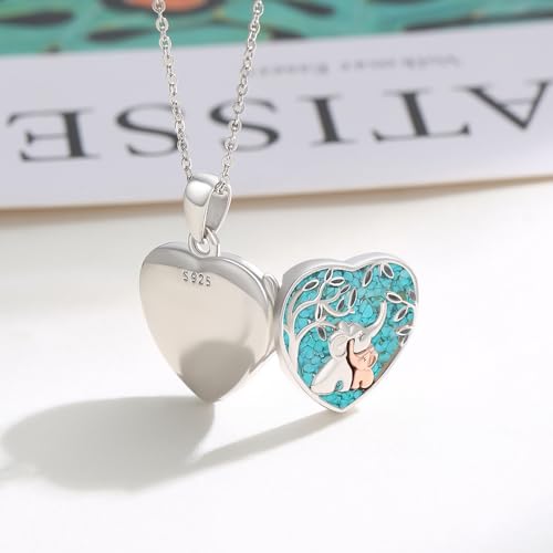 TUGHRA Locket Necklaces That Holds Picture Sterling Silver Elephant Locket Heart Pendant Necklace Photos Jewelry Gifts for Women Teen Mom Daughter - style: 06-Turquoise