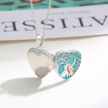 TUGHRA Locket Necklaces That Holds Picture Sterling Silver Elephant Locket Heart Pendant Necklace Photos Jewelry Gifts for Women Teen Mom Daughter - style: 06-Turquoise