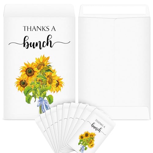 Fumete 100 Pcs Thank You Seed Packets Wedding Favor Sunflower Seed Envelopes Thanks a Bunch Party Favors Self Adhesive Seeds Storage Packets Envelopes for Appreciation Gifts Wedding, No Seeds - style: Sunflower Style