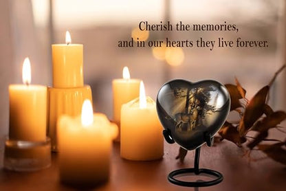 Gone Hunting Deer Heart Keepsake Urn with Sunrays – Majestic Buck Sharing Urn – Handcrafted Mini Memorial Cremation Urn for Human Ashes with Display Stand & Velvet Box (Heart Keepsake) - size: Heart Keepsake
