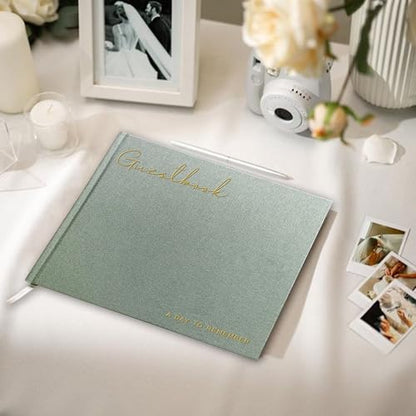 Wedding Guest Book – Guest Book for Receptions, Baby Showers & Celebrations | Sage Green Linen Hardcover, Polaroid Guest Book with 100 Blank Pages for Signatures and Photos - color: B Sage Green