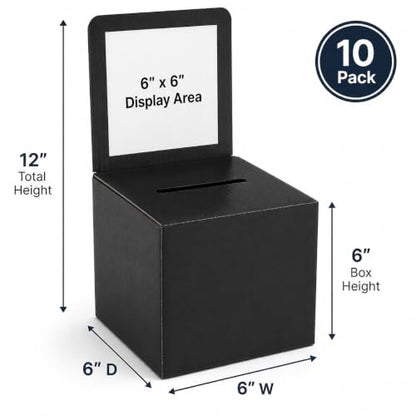 My Charity Boxes Raffle Ticket Donation Collection Ballot Box Reusable Sturdy thick Cardboard with Slot comment Suggestion Box With Removable Header 6H x 6W x 6D, Display area 6H x 6W(Black10 pack) - color: Black