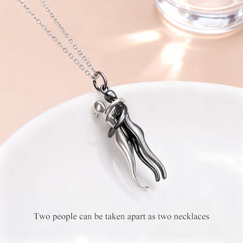 FLYOW S925 Sterling Silver Best Friend Couple Pendant Friendship Sun Moon Lotus Yin Yang Matching Bff Necklace for Women Jewelry - style: Hug