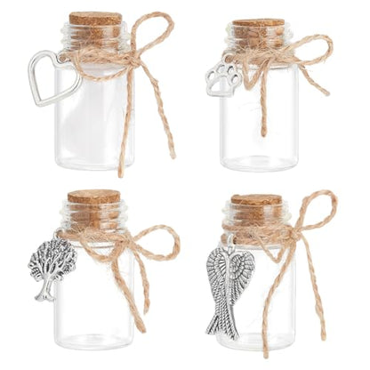 PH PandaHall 4pcs Pet Hair Memorial Bottle, Pet Memorial Urn Glass Vial Clear Cat Dog Hair Keepsake Ashes Holder with Silver Charms for Pet Loss Bereavement Home Decor Sympathy Gift, 1.6inch