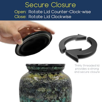 Mosaic Glass Cremation Urn Dark Blue - Hand Made Funeral Urn for Human Ashes - Large Adult Size - Burial Urn Capacity 200 cu in - color: Dark
