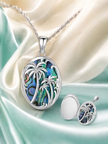 CUOKA MIRACLE Sterling Silver Animals Locket Necklace for Women Keepsake | That Holds Picture Personalized Customize Photo Locket Gift for Mom Grandma - style: 22-Palm Tree