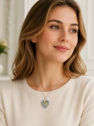 JKR Heart Picture Locket Necklace for Women That Holds Pictures Jewelry | Memorial Necklace with Picture Anniversary Birthday Gift for Women Wife Mom Girlfriend - color: Sunflower